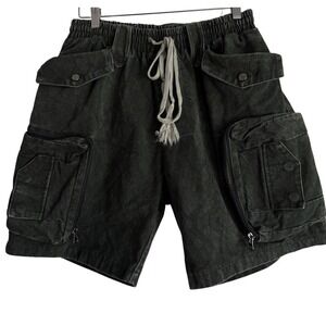 AELFRIC EDEN Men's Baggy Green Pocket Drawstring Shorts Size M Streetwear Y2K